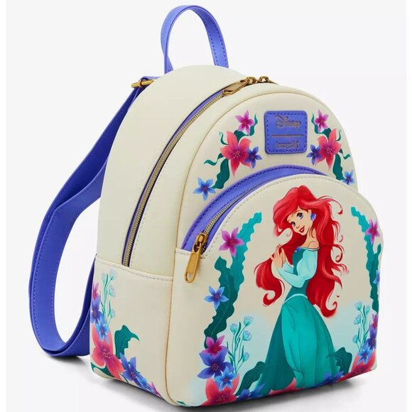 Loungefly Disney Little Mermaid Mini Backpack Ariel Flounder Sebastian Bag - Picture 2 of 4